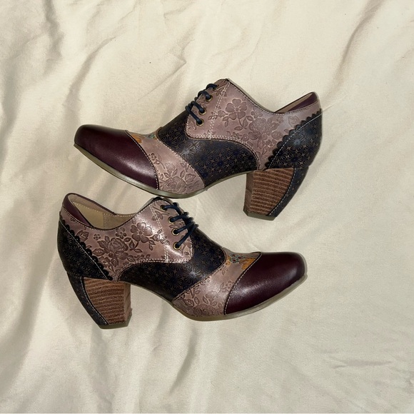 L'ATISTE Adel Vice Fleur Heeled Oxfords Dark Plum - Picture 5 of 11